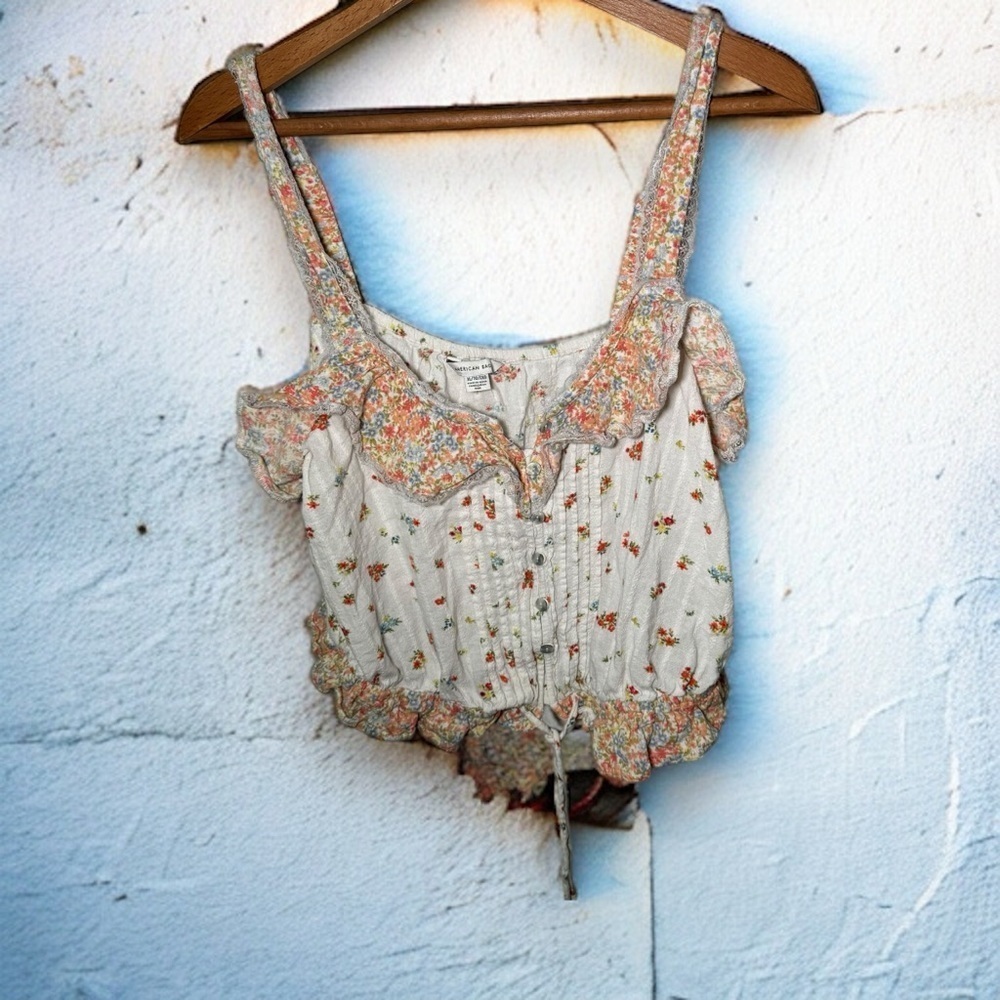AMERICAN EAGLE Floral Print Loose Fit Top cream XL - Picture 1 of 7